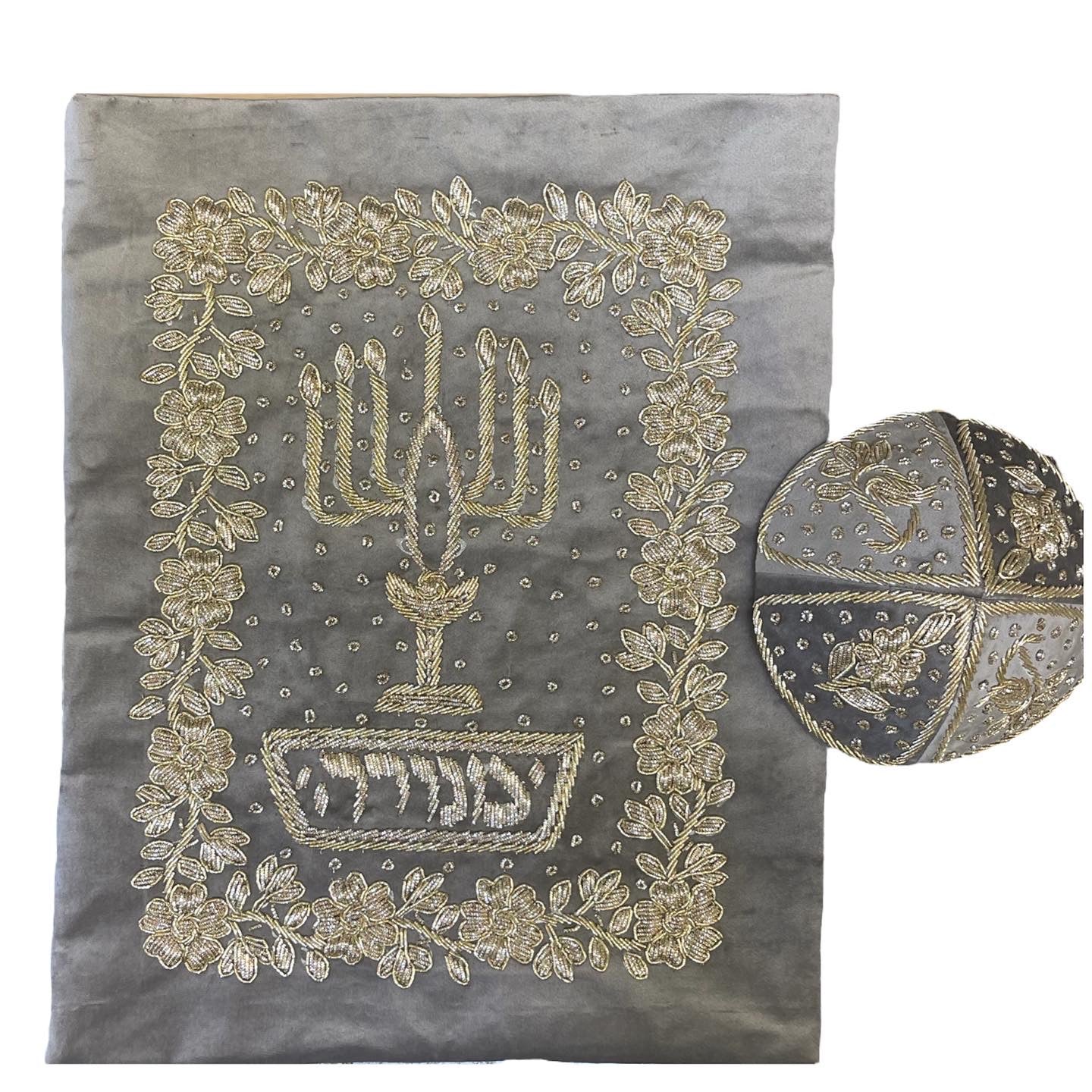 Original Persian groom matching kippah and Tallit bag set. BOTH sides of the Talit bag Handmade crafted on a Rich soft velvet