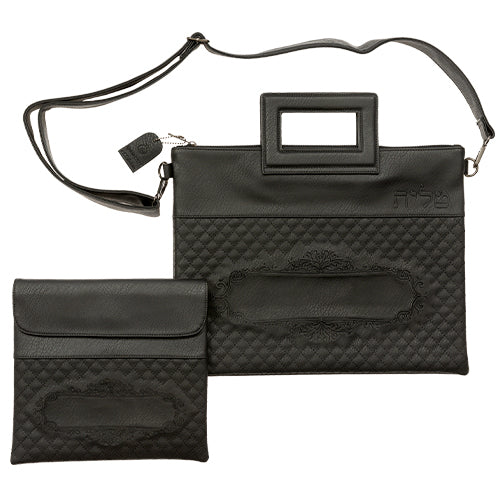 Leather Like Talit & Tefilin Set 36*40 cm - Black