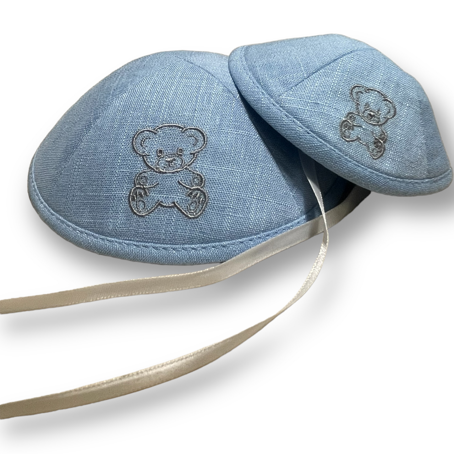 Father and baby boy matching teddy bear linen kippah for Brit Milah
