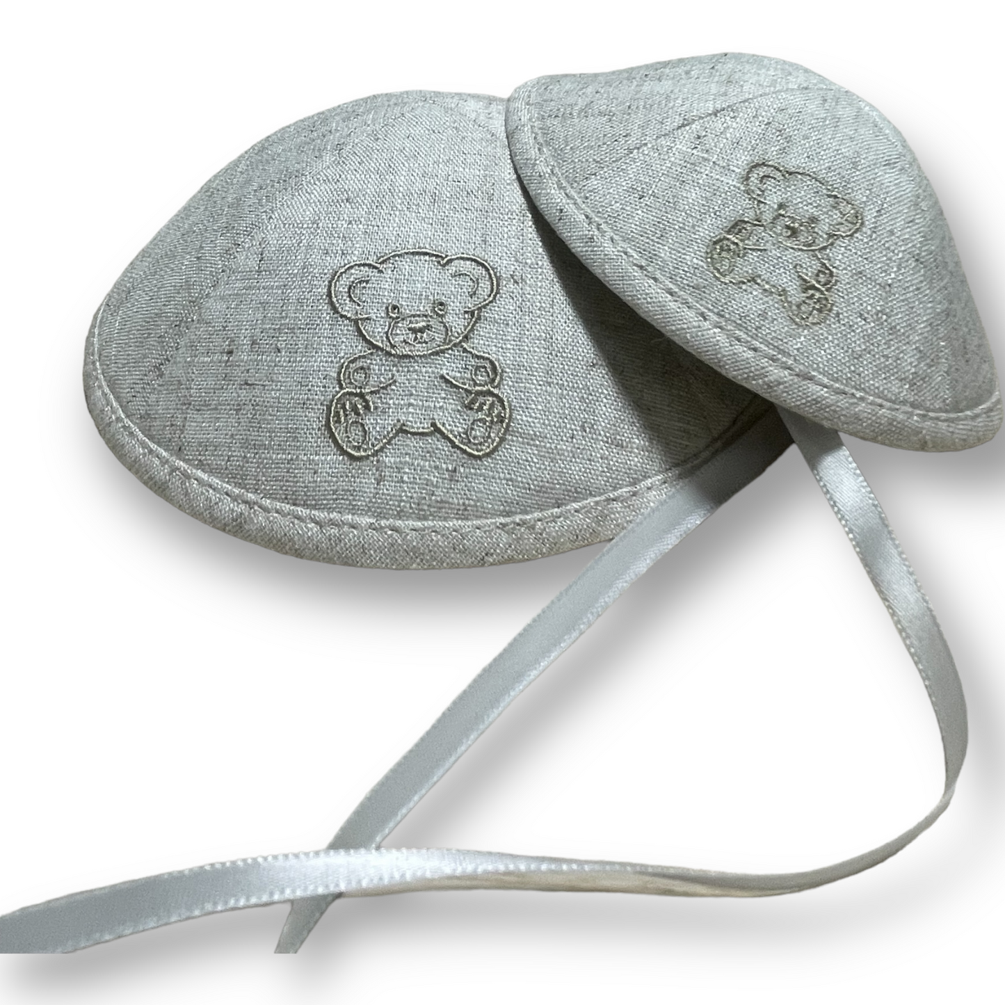 Father and baby boy matching teddy bear linen kippah for Brit Milah