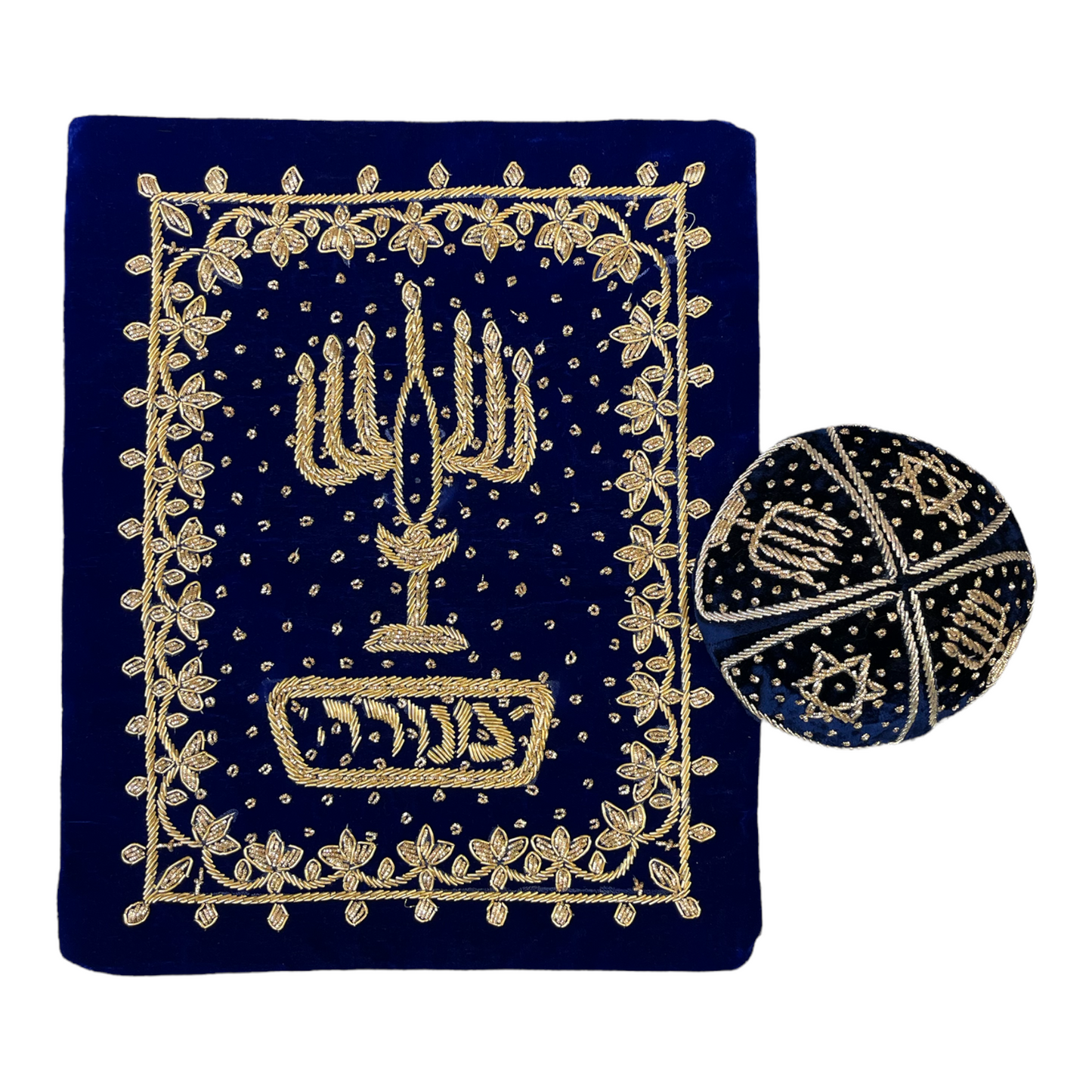 Original Persian groom matching kippah and Tallit bag set. BOTH sides of the Talit bag Handmade crafted on a Rich soft velvet