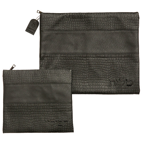 Leather Like Talit - Tefilin Set 36*29 cm with Embroidery - Black